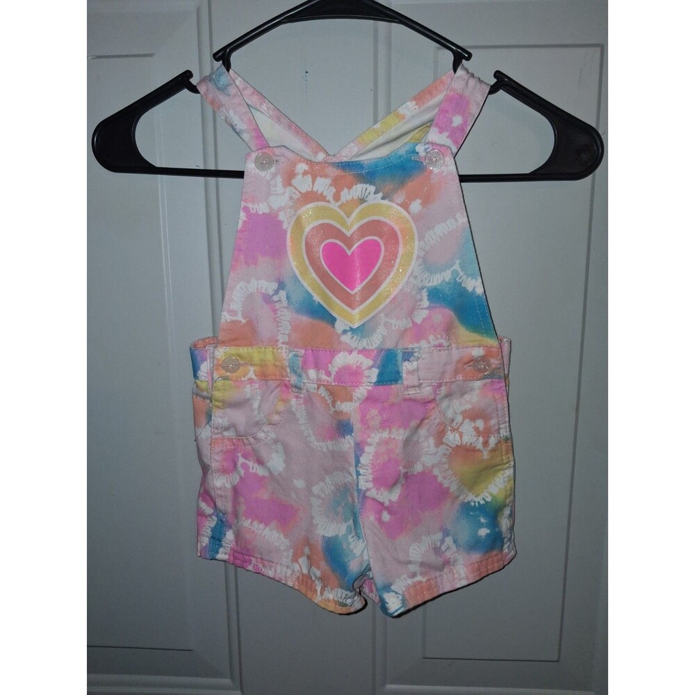 Kidgets Girls Tie Dye Overall Set Heart Graphic 3T Rainbow Colors
